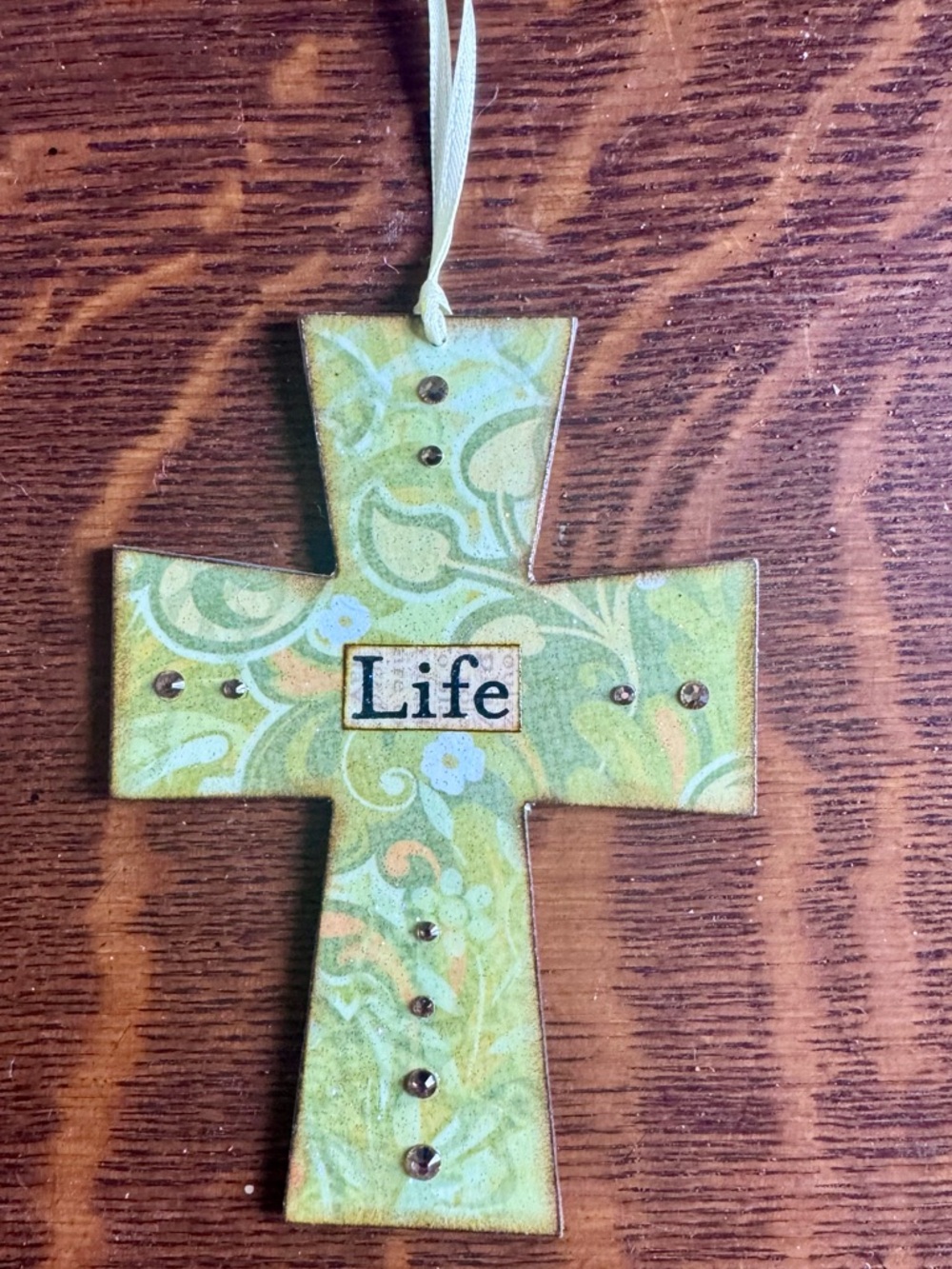 Green Decorative Cross Wall Hanging - "Life"